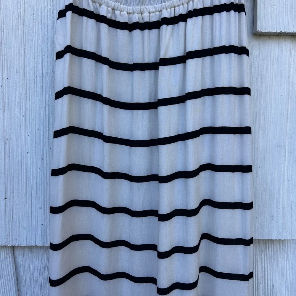VIX PAULA HERMANNY Odette Band Long‎ Dress Black White Stripe Strapless Maxi S